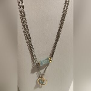 925 Sterling Silver Aquamarine Stone 18"  Necklace